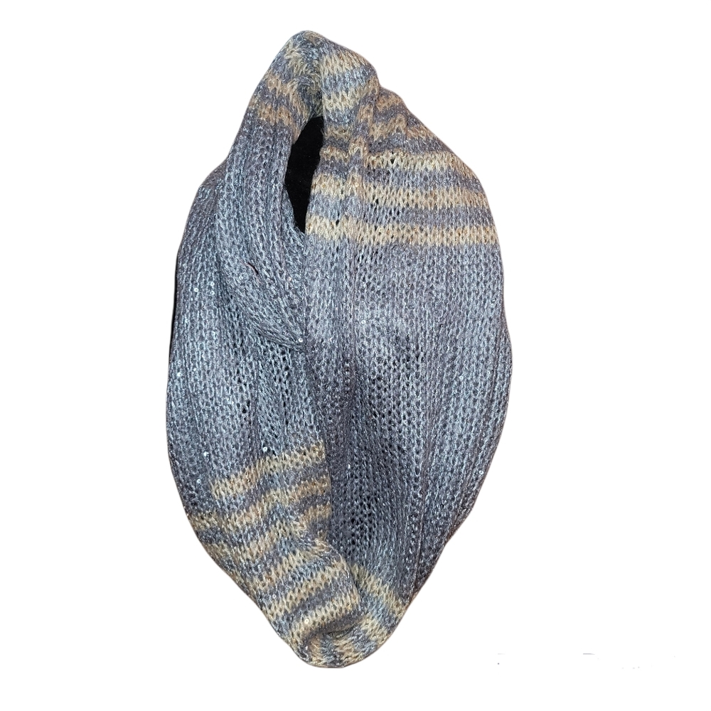 Gray and tan sequin knit scarf